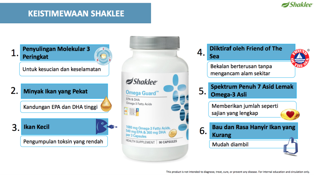 Kelebihan Omega Guard Shaklee dengan kepekatan tinggi EPA & DHA serta tanpa bau hanyir ikan